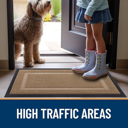 OLANLY Front Door Mat Indoor Outdoor Entrance, Waterproof All-Season, All-Weather Doormat, Sturdy Natural Rubber, Fade Resistant, Low Profile, Easy Clean Patio Porch Entryway Mat, 59x35, Light Brown