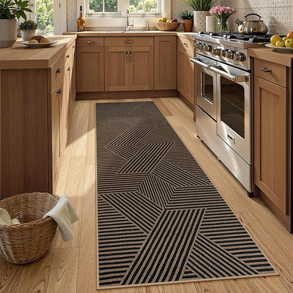 Lahome Enfys Modern Geometric Runner Rug, 2x8 Washable Rug Runners for Hallways Non Slip, Black Outdoor Carpet with Rubber Backing, Farmhouse Non Shedding Kitchen Mats for Floor Entryway