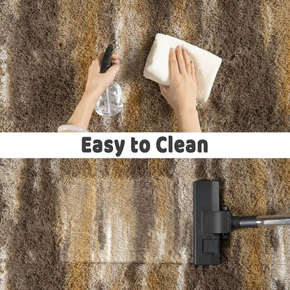 Soft Runner Rugs for Bedroom Hallways, 2x6 Abstract Brown Fluffy Shag Throw Area Rug Non Slip for Bedside Dorm, Long Shaggy Furry Carpet for Nursery Living Room