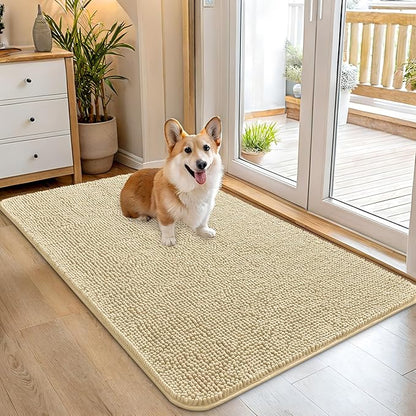 OLANLY Dog Door Mat for Muddy Paws 45x27, Absorbs Moisture and Dirt, Absorbent Non-Slip Washable Doormat, Quick Dry Chenille Mud Mat for Dogs, Entry Indoor Entryway Carpet for Inside Floor, Sand