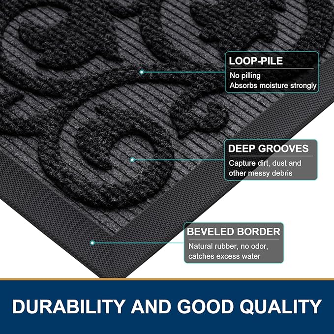 Smiry Welcome Door Mat Outside Entrance, Heavy Duty Trap Dirt and Moisture Easy Clean Low Profile Patio Porch Indoor Outdoor Front Doormat for Entry, 35x23 Inch, Black