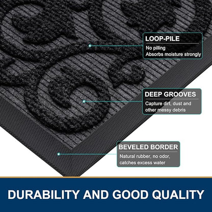 Smiry Welcome Door Mat Outside Entrance, Heavy Duty Trap Dirt and Moisture Easy Clean Low Profile Patio Porch Indoor Outdoor Front Doormat for Entry, 35x23 Inch, Black