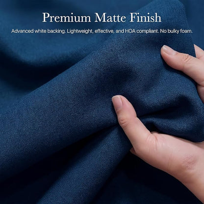NICETOWN 100% Absolutely Blackout Linen Curtains for Bedroom Living Room, Navy Blue, 52" Wide, 2 Pieces, Privacy Vertical Thermal Insulated Window Drapes 84 inch Long for Shift Workers