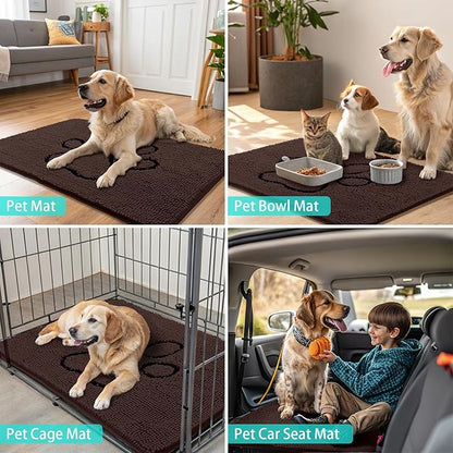 Smiry Dog Door Mat for Muddy Paws, Absorbent Dirt Trapper Non Slip Quick Dry Washable Chenille Mat for Mud Dogs, Entry Rug for Indoor and Outdoor (40x32 Inches, Brown and Black)