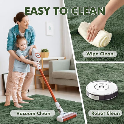 4x6 Ft Shag Green Area Rug for Bedroom Living Room, Ultra Soft Fluffy Furry Rugs for Indoor Floor, Aesthetic Carpet for Kids Home Decor