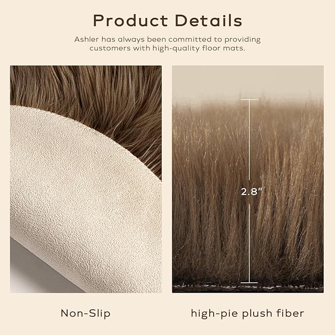 Ashler Faux Fur Rug, Fluffy Shaggy Area Rug, Ultra Soft 2.3 x 3.3 Feet Sheepskin Fur, Dark Coffee Fuzzy Rug, Machine Washable Shag, Nursery Decor Throw for Bedroom, Kids Room, Living Room