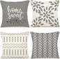 YCOLL Pillow Covers 22x22 Set of 4, Modern Sofa Throw Pillow Cover, Decorative Outdoor Linen Fabric Pillow Case for Couch Bed Car，Gray