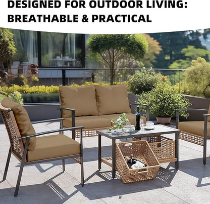 8Pcs Outdoor Cushion Covers, Patio Cushion Covers,Stretch Elastic Slipcovers, Replacement Washable & Reusable Furniture Protector for Patio Couch (Khaki,Cover Only)