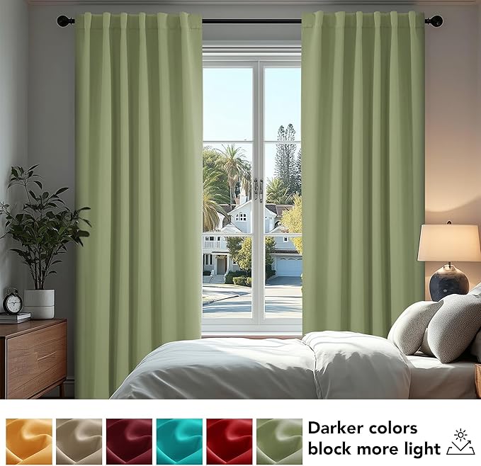 Deconovo Blackout Curtains, Thermal Insulated, W70 x L95 2 Panels, Back Tab, Machine Washable, Room-Darkening Drapes for Bedroom/Living Room Sage Green