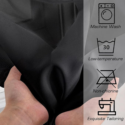 Simplebrand Rod Pocket Top Solid Voile Sheer Curtains for Bedroom, 54 Inch Length Drapes Set of 2, Lightweight and Light Filtering Elegant Black Curtains Panels Window Treatment, 42W×54L, Black