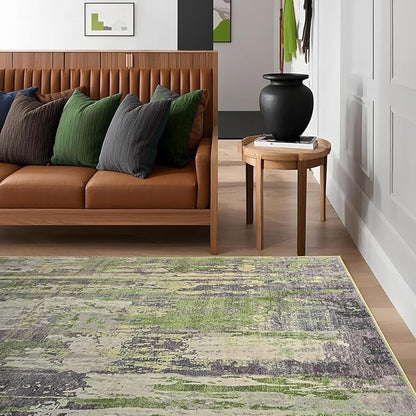 Toneed Abstract Area Rug Modern Washable Rug Soft Non Slip Rug Low Pile for Bedroom Living Room Dining Room Green 8x10 Feet