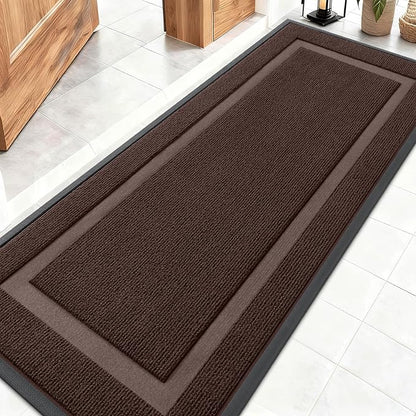 OLANLY Front Door Mat Indoor Outdoor Entrance, Waterproof All-Season, All-Weather Doormat, Sturdy Natural Rubber, Fade Resistant, Low Profile, Easy Clean Patio Porch Entryway Mat, 59x20, Dark Brown
