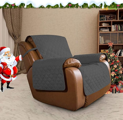 Easy-Going Oversized Recliner Cover Reversible Couch Cover Sofa Cover for Living Room Water Resistant Furniture Protector with Elastic Straps for Pets Dog (Oversized Recliner, Dark Gray/Beige)