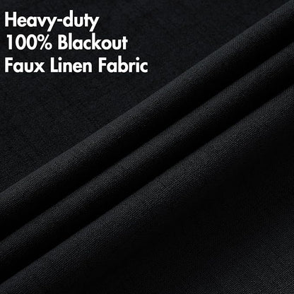MIULEE Linen Texture Curtains for Bedroom Solid 100% Blackout Thermal Insulated Halloween Black Curtains Grommet Room Darkening Drapes for Living Room Nursery 52x96 Inch (2 Panels)
