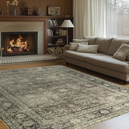 Washable Rugs 8x10 Area Rugs for Living Room - Modern Abstract Rugs for Bedroom,Dining Room,Large Soft Low Pile Carpet with Non Slip Rubber Backing,Neutral Accent Nursery Rug- Yello Beige