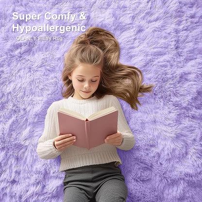 OLANLY Area Rugs for Living Room, Machine Washable 4x5.9 ft Soft Fluffy Shaggy Bedside Rug, Indoor Floor Carpet for Kids Girls and Boys, Dorms, Nursery Rooms, Home Decor Aesthetic, Light Purple
