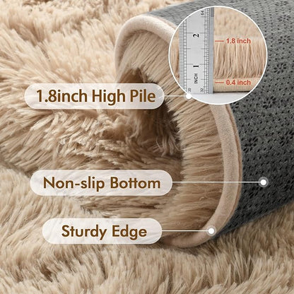 8x10 Ft Extra Large Shag Beige Rugs for Living Room Bedroom, Ultra Soft Fluffy Furry Area Rugs for Playroom Indoor Floor, Aesthetic Carpet for Kids Home Decor