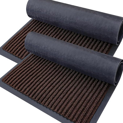 OLANLY Front Door Mat Indoor Outdoor Entrance, 2-Pack 33 x 21 Inch, Waterproof Heavy Duty Doormat, Fade Resistant, Low Profile, Easy Clean Patio Porch Welcome Floor Mats for Entry, Brown