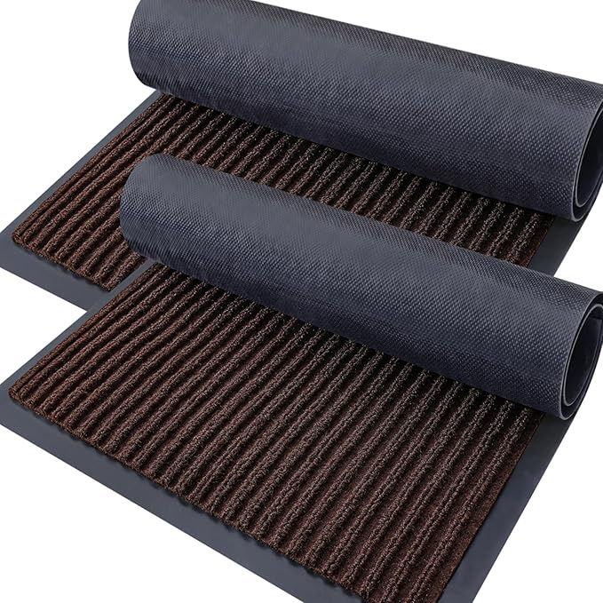 OLANLY Front Door Mat Indoor Outdoor Entrance, 2-Pack 71 x 23 Inch, Waterproof Heavy Duty Doormat, Fade Resistant, Low Profile, Easy Clean Patio Porch Welcome Floor Mats for Entry, Brown