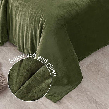 Exclusivo Mezcla Fleece Blankets Queen Size for Bed, Super Soft and Warm, All Season, Cozy, Plush, Lightweight, 90x90 Inches, Olive Green