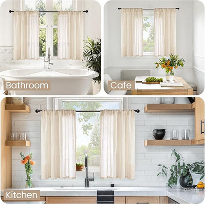 BGment Short Natural Linen Curtains 36 Inch Length for Windows, Small Sheer Drapes Lightweight Rustic Textured for Bathroom Over Sink Cafe Decor Rod Pocket, 2 Panels Set, 24 Inch Wide
