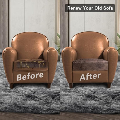 Leather Look Couch Cushion Covers Sofa Seat Slipcovers Sets Couches Furniture Protector for Sectional Armchair Loveseat Pets Kids Stretch Spandex Fabric (1 Cushion Armchair, Light Brown)