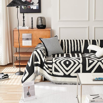 HANDONTIME Boho Sofa Covers for Dogs Black Couch Sofa Covers for 3 Cushion Couch Sofa Beige Chenille Sofa Slipcover Washable Sectional l Shaped Covers Pets Protector Furniture Covers, 91" X134"