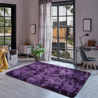 Goideal Fluffy Rug for Bedroom Living Room, 6x9 Purple Area Rugs, Faux Fur Shag Modern Carpet Ultra Soft Girls Boys Room Home Decor, Tie-Dyed