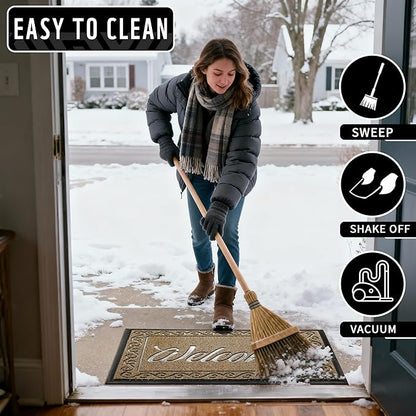 Yimobra Welcome Mat, Heavy Duty Sturdy Door Mats for Home Entrance Outdoor Indoor, Front Doormat for Outside Patio Floor Entry Porch Garage Office, Waterproof, Low Profile, 47 x 24, Beige Brown