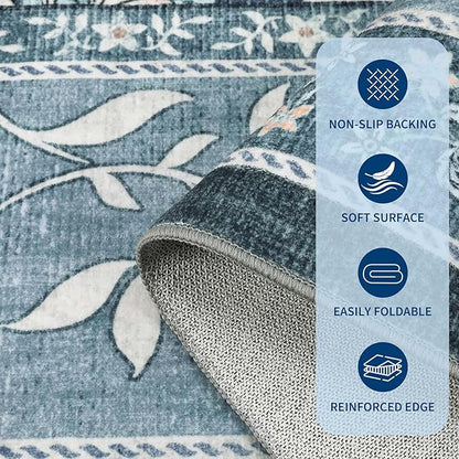 GarveeHome Provence Botanical Grove 4x6 Rug Vintage Cottagecore Retro Blue 4 x 6 Area Rug for Bedroom Living Room Nursery Kitchen Entryway Indoor Mat