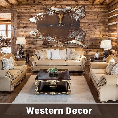 AROGAN Western Decor Faux Fur Cowhide Rug, 4.6×5.2 Feet Premium Animal Skin Cow Hide Rug, Sturdy Cow Print Rugs for Wall Decor, Western Floor Carpet for Bedroom Living Room, Spotted Brown