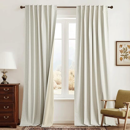 RYB HOME Cream White Linen Blackout Curtains, 100% Blackout Thermal Insulated Boho Farmhouse Window Curtain Panels for Living Room, Back Tab & Rod Pocket, 52" W x 96" L, 2 Panels Set