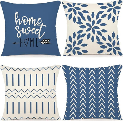 YCOLL Pillow Covers 20x20 Set of 4, Modern Sofa Throw Pillow Cover, Decorative Outdoor Linen Fabric Pillow Case for Couch Bed Car，Light Blue