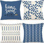 YCOLL Pillow Covers 20x20 Set of 4, Modern Sofa Throw Pillow Cover, Decorative Outdoor Linen Fabric Pillow Case for Couch Bed Car，Light Blue