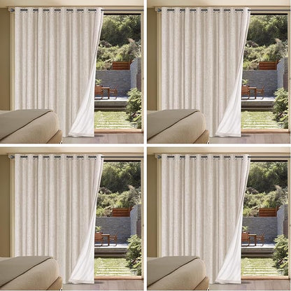 H.VERSAILTEX Linen Blackout Curtains Durable Thick Textured Linen Look 100% Blackout Patio Door Curtain Anti Rust Grommet Extra Wide Sliding Door Curtain Panel, Natural，W100 x L108 inch (Pack of 4)