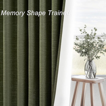 Topfinel Dark Green Curtains 86 Inches Long 2 Panels Set 100% Blackout Linen Curtains for Living Room Heat Preservation Vintage Drapes for Bedroom Back Tab Pleated (Olive,2Panels W52 xL86)