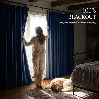 RYB HOME Navy Blue 100% Blackout Curtains for Bedroom 96 inches Long 52 inches Wide, Thermal Insulated &Privacy Assurd Curtains for Boy's Room/Sliding Glass Door/Living Room, 2 Panels