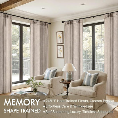 MIULEE Pinch Pleated Thick Linen Curtains 102 Inches Long 2 Panels for Living Room Bedroom, Pinch Pleat Drapes Back Tab Memory Trained Rustic Farmhouse Window Curtains with Hooks&Rings, Taupe
