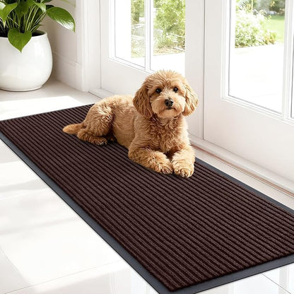 OLANLY Front Door Mat Indoor Outdoor Entrance, Waterproof Heavy Duty Doormat, Fade Resistant, Low Profile, Easy Clean Patio Porch Welcome Floor Mats for Entry, 47x17, Brown
