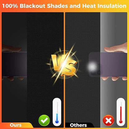 100% Blackout Curtains for Bedroom 2 Pack 79"x57" Portable Window Blinds Cover Adhesive Thermal Blackout Blinds No Drill Guard Blind Window Shades Temporary Room Darkening Shades for Skylight RV Dorm