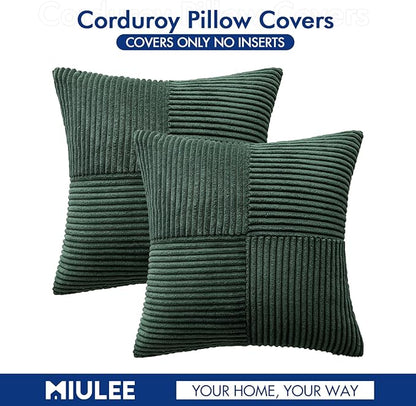 MIULEE Army Green Decorative Throw Pillow Covers 16x16 Inch for Couch Bed Sofa Pack of 2 Boho Farmhouse Throw Pillows Soft Cross Corduroy Patchwork Textured Cushion Cases