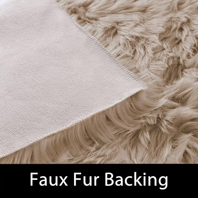 Latepis 2x3 Brown Beige Small Faux Fur Rug Fluffy Furry Rugs Throw Rug Washable Shag Plush Soft Rugs for Living Room Bedroom and Dorm