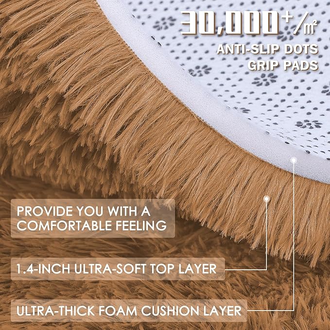 OLANLY 3x5 Machine Washable Small Bedside Rug, Soft Fluffy Shaggy Rugs for Living Room, Bedroom, Indoor Floor Carpet for Kids Girls and Boys, Preppy Dorms, Nursery, Home Decor Aesthetic, Khaki