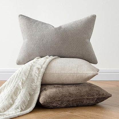MIULEE Pack of 2 Couch Throw Pillow Covers 20x20 Inch Brown Boho Accent Decorative Pillow Covers Soft Chenille Farmhouse Cushion Covers for Home Decor Bed Sofa Living Room