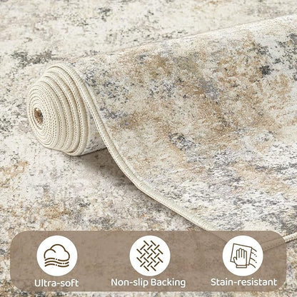 UERMEI 8x10 Area Rug Living Room Rugs - Washable Neutral Modern Abstract Soft Thin Large Rug Indoor Floor No Slip Rug Carpet for Bedroom Under Dining Table Home Office Decor - Golden Grey