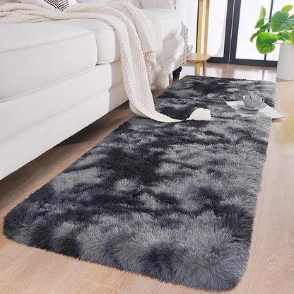 Chicrug Soft Runner Rugs for Bedroom Living Room Plush Fluffy Rug 2x8 Feet, Shag Furry Area Rug Carpet Non Shedding for Nursery Children Kids Girls Room Home Decorative, Grey and Black