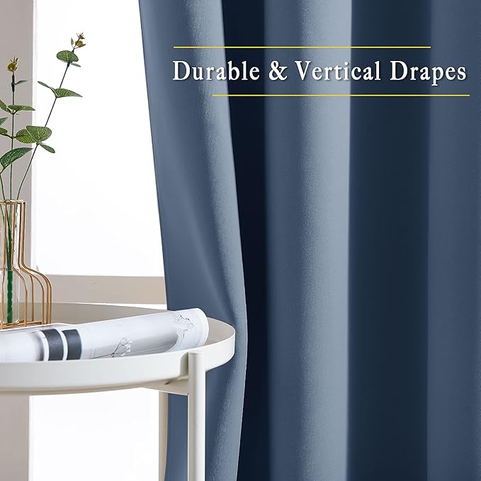 NICETOWN Bedroom Curtains Room Darkening Draperies - Grommet Top Thermal Insulated Light Blocking Energy Saving Privacy Drapes for Flat/Home Office, Stone Blue, 2 Panels, W52 x L63