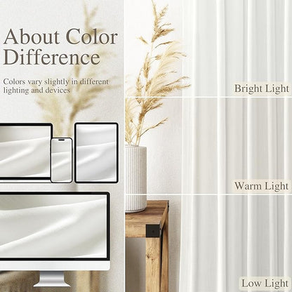 2 Panels Set Ivory Linen Curtains 105 Inches Long for Living Room Extra Long Back Tab Curtains Neutral Farmhouse Light Filtering Semi Sheer Linen Drapes Ceiling to Floor for Large Window
