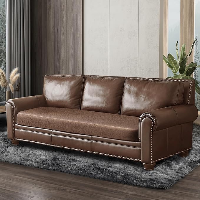 Leather Look Couch Cushion Covers Sofa Seat Slipcovers Sets Couches Furniture Protector for Sectional Armchair Loveseat Pets Kids Stretch Spandex Fabric (1 Cushion Sofa, Brown)