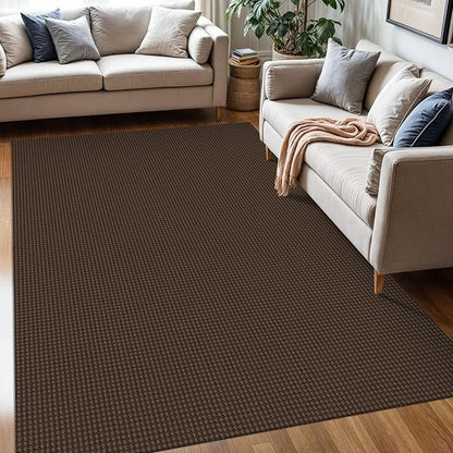 KOZYFLY Washable Area Rug 5x7 ft Rubber Backed Non Slip Rugs for Living Room Braided Cotton Bedroom Rug Woven Office Rugs Indoor Floor Carpets for Dining Bedroom Living Room, Reddish Brown/Coffee
